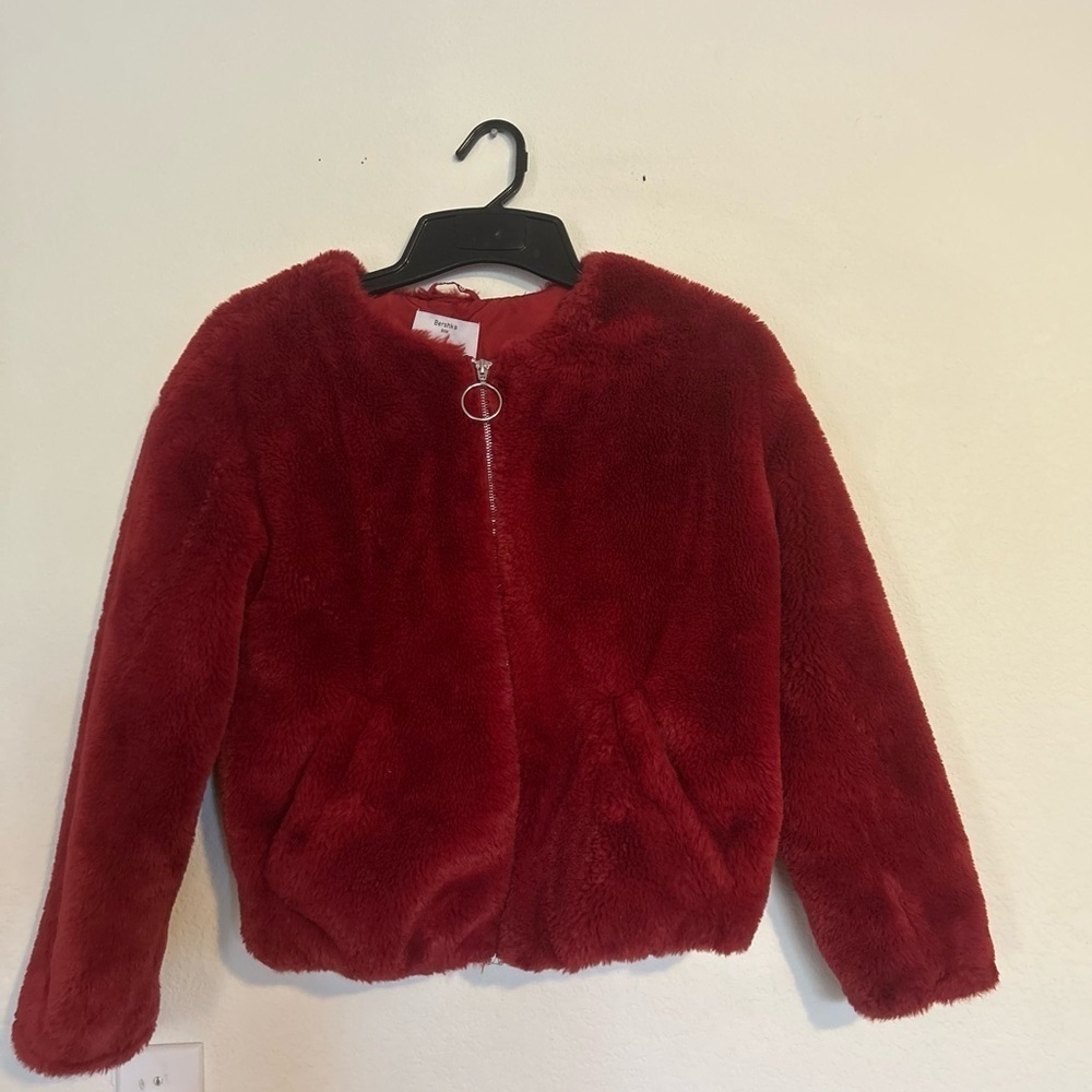 Bershka Faux fur Red Zip Up jacket XS